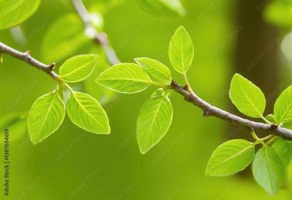 Close-up of vibrant green leaves on branch in natural setting Close-up of vibrant green leaves on branch in natural setting