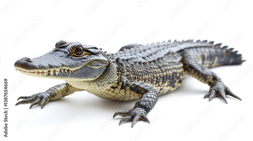 Naklejka premium Crocodile isolated on white background, showcasing its textured scales