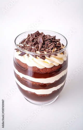 Obraz na płótnie Delicious dessert parfait with layers of cream chocolate and cake topped with chocolate shavings w salonie