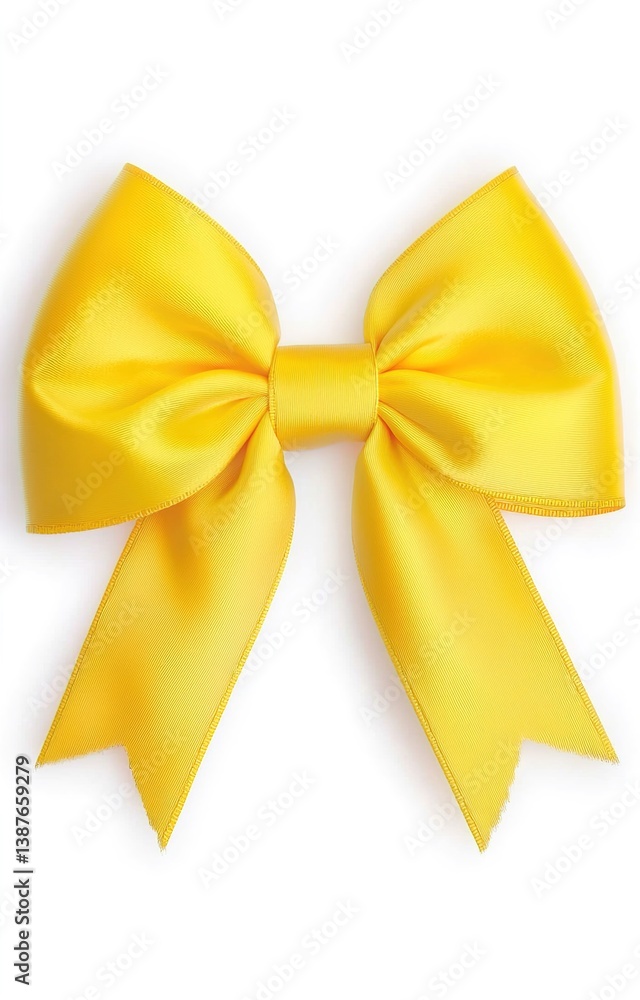 Yellow bow satin on plain background isolated