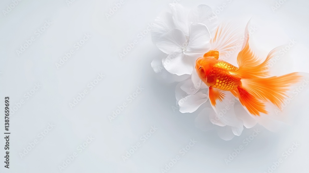 Fototapeta premium Goldfish amidst white flowers