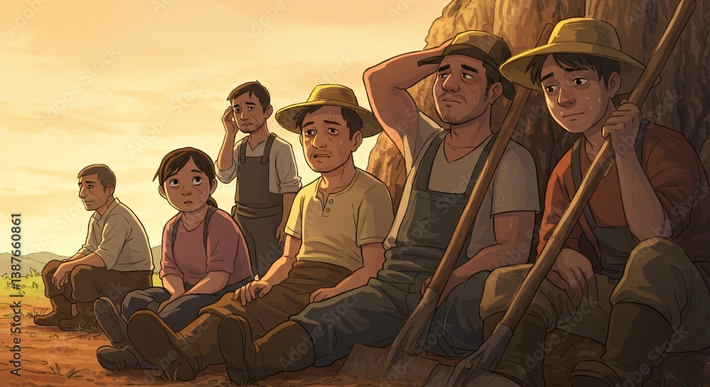 Fototapeta premium Labor day, labor animation depicting labors working and stressed and sad