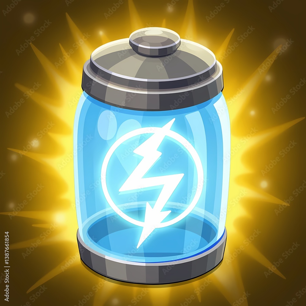 Fototapeta premium Storm Glyph: Illuminated Frosted Glass Jar on Radiant Yellow Background