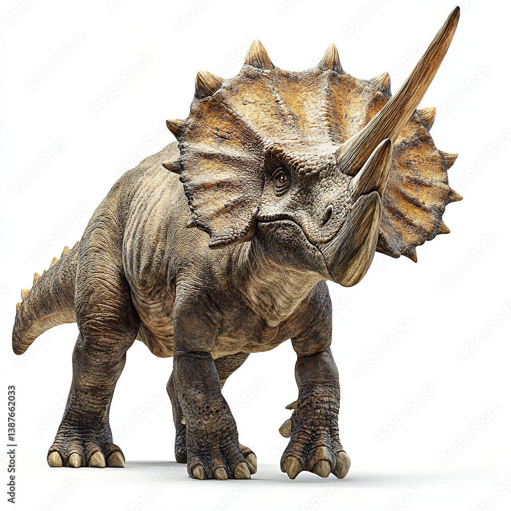 Fototapeta premium Triceratops dinosaur on white background, showcasing its horns and frill