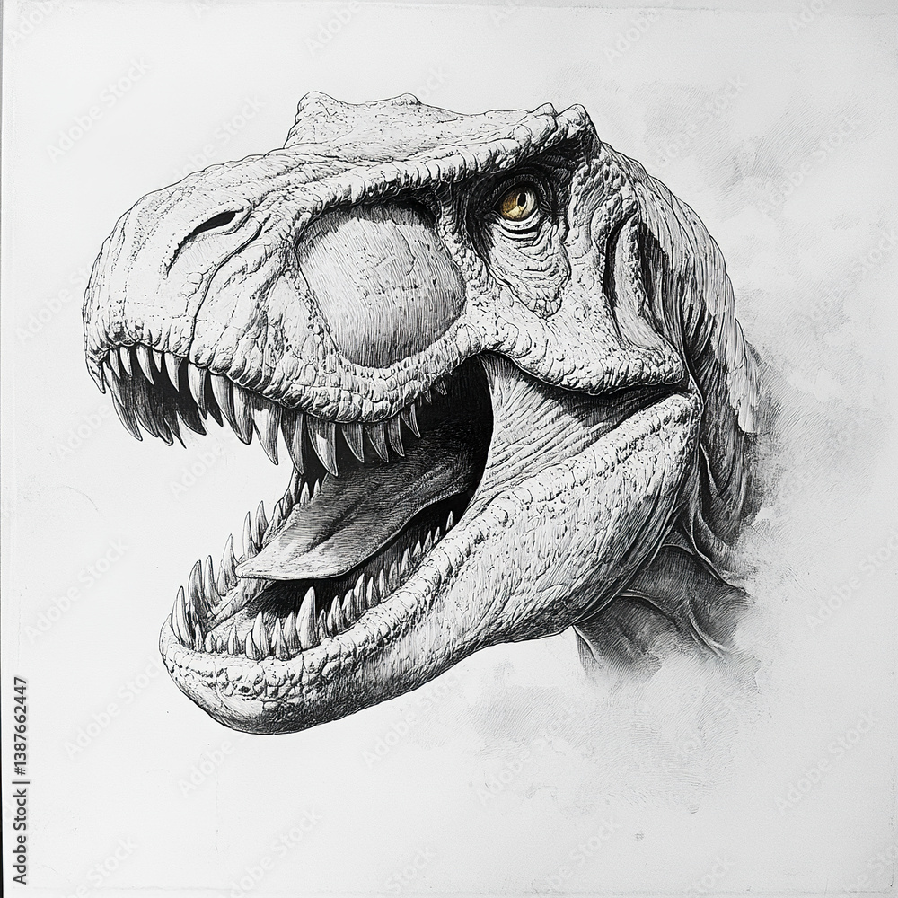 Naklejka premium Tyrannosaurus rex head sketch with fierce expression