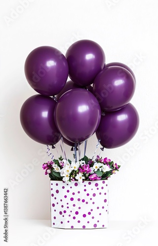 Obraz na płótnie Elegant purple balloon arrangement in a gift box with floral accents for celebrations and special occasions w salonie