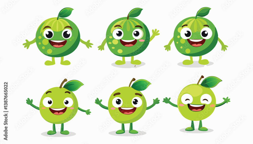 Obraz premium Funny cartoon monsters and fruits with cute smiling faces