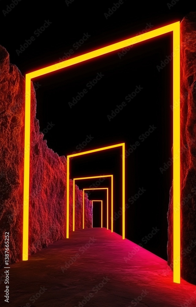 3d render, abstract futuristic neon background with glowing ascending lines. Fantastic wallpaper