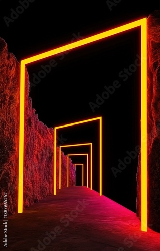 Obraz na płótnie 3d render, abstract futuristic neon background with glowing ascending lines. Fantastic wallpaper w salonie