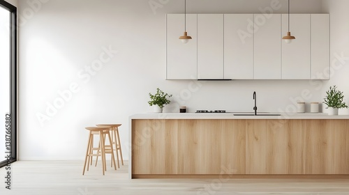 Minimalistic and Warm Toned Kitchen with Wooden Cabinetry and Refined Decor
