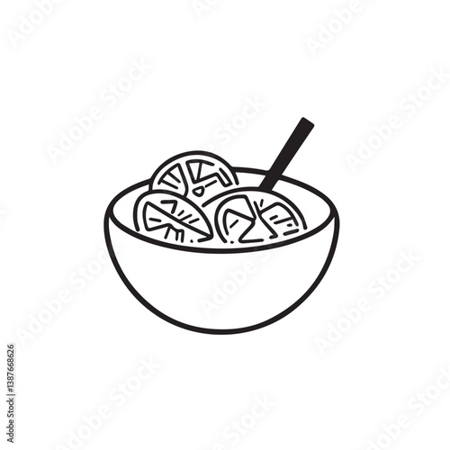 Bowl of citrus fruit offers refreshment minimalist drawing style
