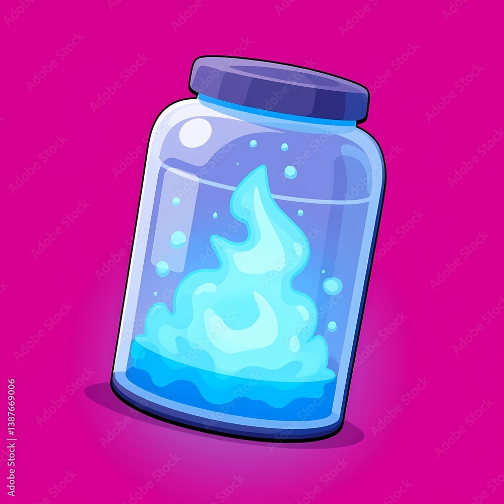 Obraz premium Enchanting Glow: A Magical Jar with Swirling Mist and Blue Spark