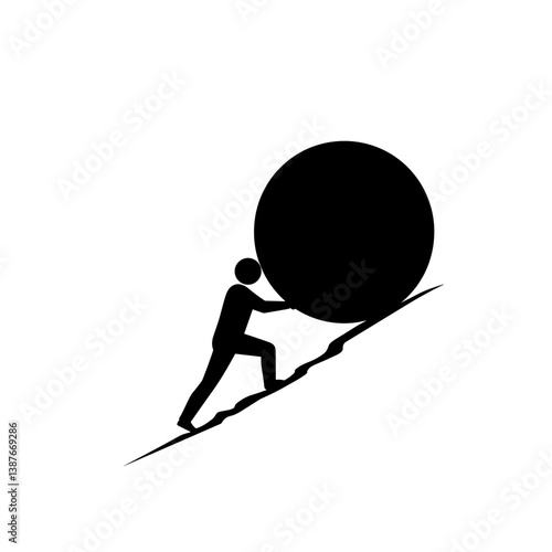 Man pushing boulder uphill symbolizing financial struggle