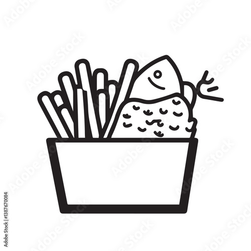Fish fry graphic displays food inside container detailed meal graphic