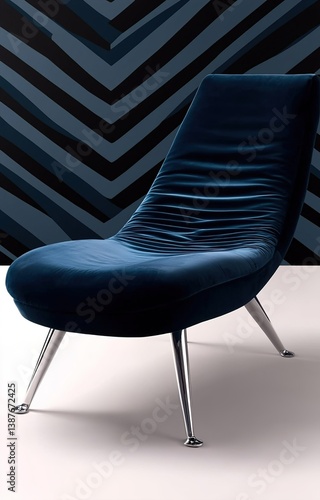 Obraz na płótnie Art decoinspired velvet chaise lounge with a sleek silhouette and chrome accents, set against a bold geometric wallpaper w salonie