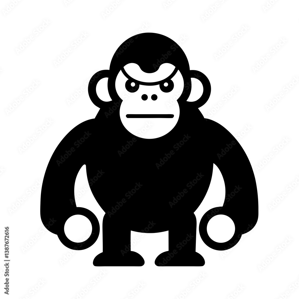 Fototapeta premium Gorilla Cartoon Character With Angry Expression Black Silhouette Vector Illustration