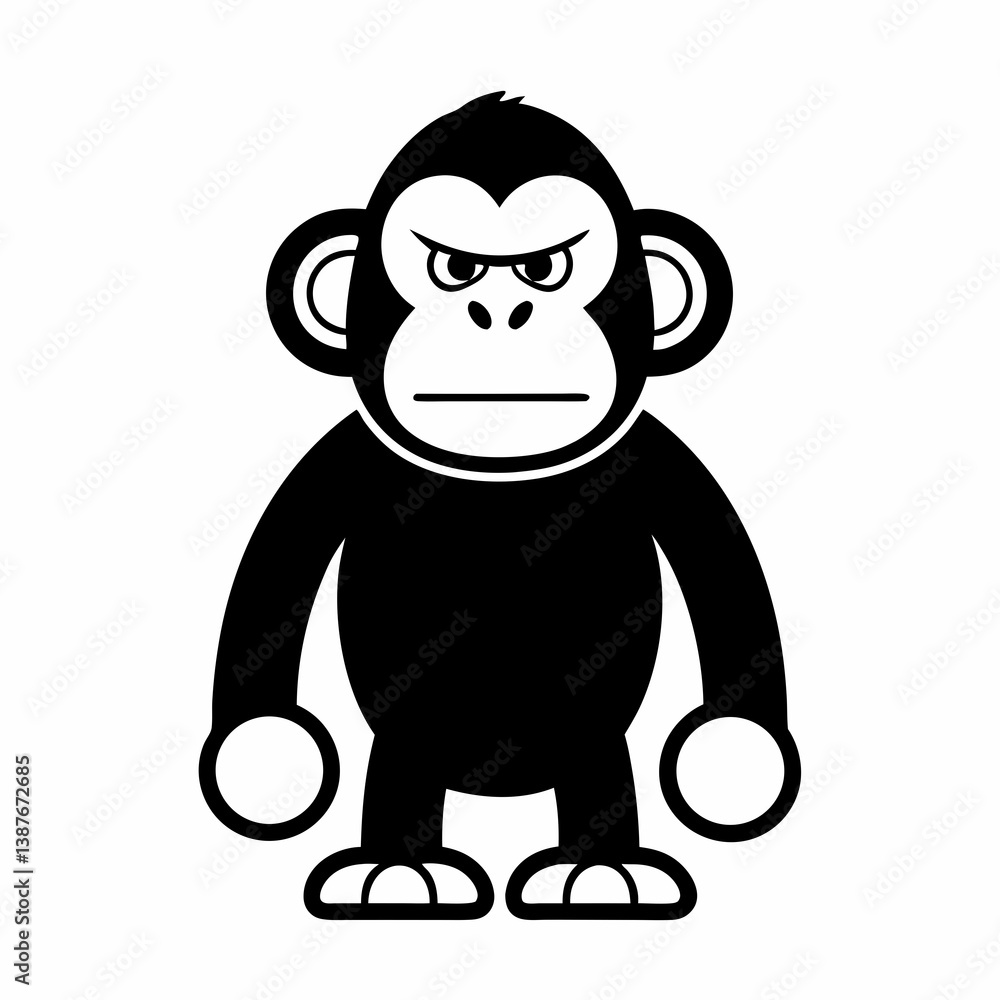 Fototapeta premium Grumpy Monkey Vector Illustration Angry Primate Cartoon Character Black And White Design