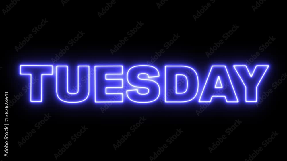 Tuesday Text Animation With Neon Effect Tuesday Text Animation With Neon Effect