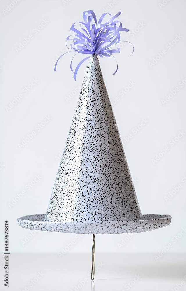 Bright party hat with streamers isolated on white.