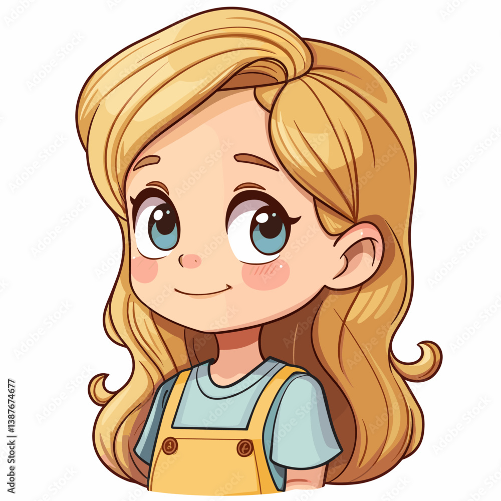 Cute cartoon little girl with long blonde hair. Vector illustration Cute cartoon little girl with long blonde hair. Vector illustration