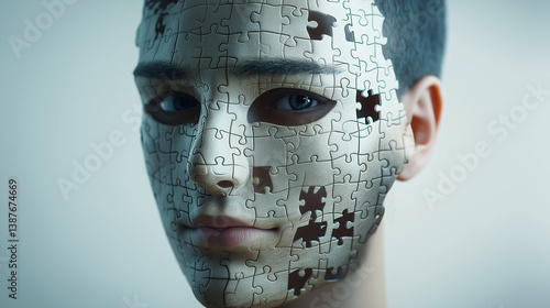 The human face as a puzzle: a metaphor for self-knowledge and neurodiversity, suitable for psychological and educational projects, materials on mental health, therapy, self-knowledge and creative thin