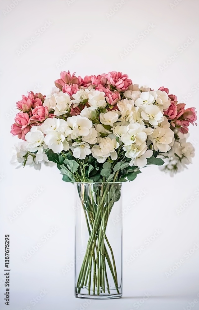 Pink and White Flowers in Vase isolated background