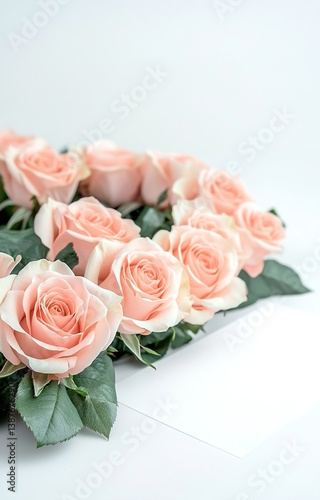 Obraz na płótnie Delicate pink roses surround a blank space, perfect for writing personal messages. w salonie