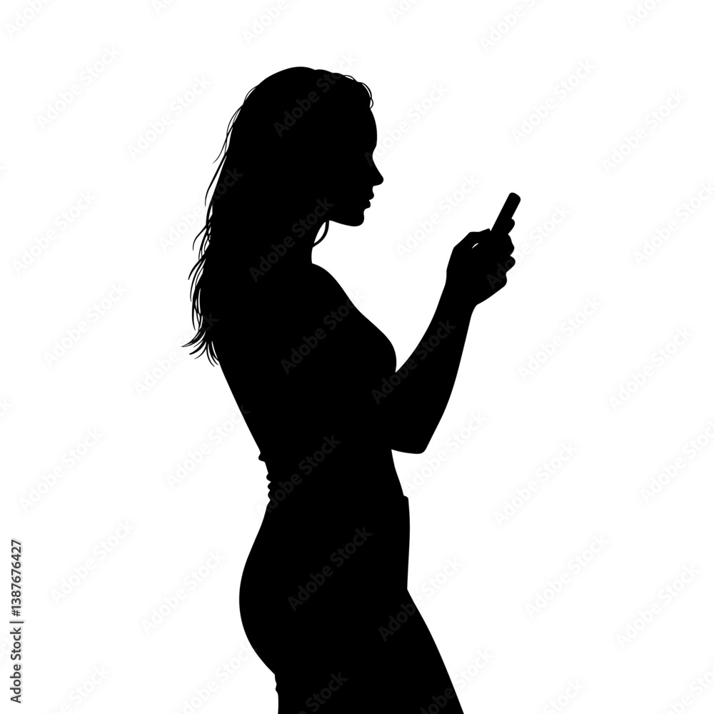 Silhouette of woman using smartphone vector art Silhouette of woman using smartphone vector art