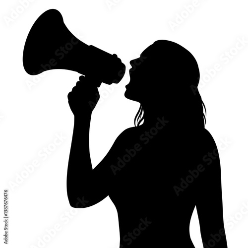 Silhouette of woman shouting through megaphone vector art
