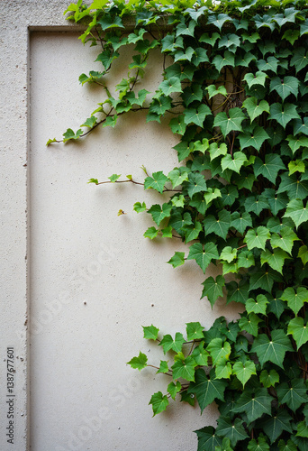 Ivy climbing a concrete wall in an urban setting, nature reclaiming space