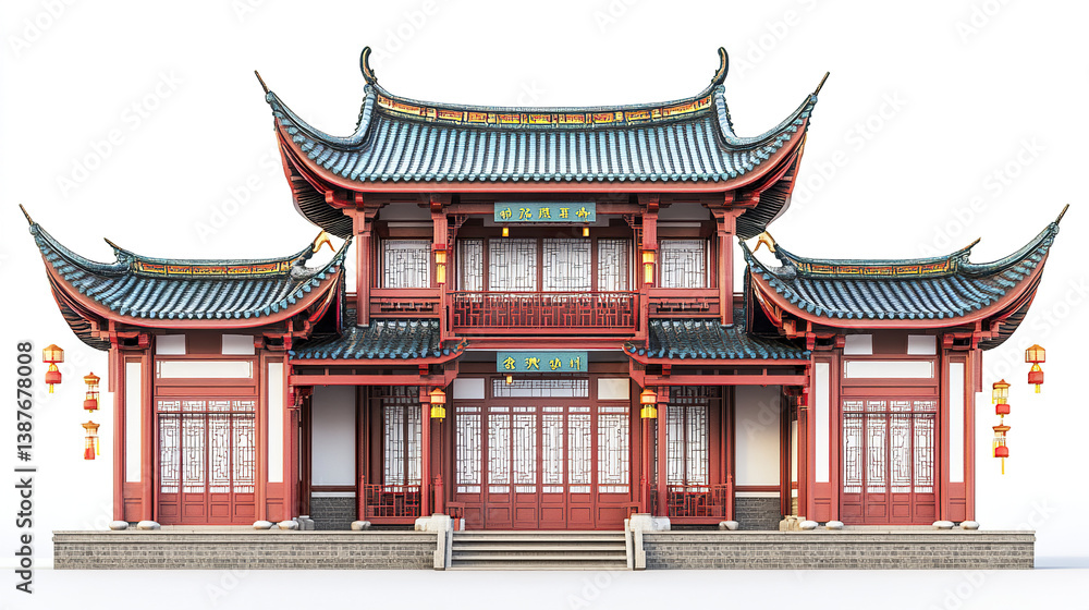 Fototapeta premium Traditional Chinese architecture with ornate roof and red pillars