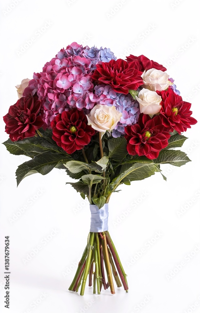 bouquet of flowers scarlet dahlias, red roses