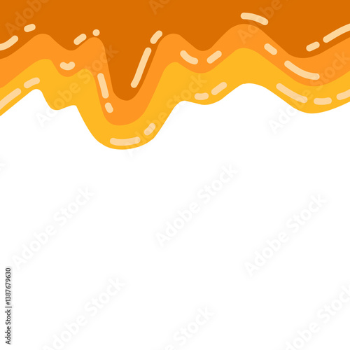 Sweet honey drip vector for background. Flat minimalist design. Abstract Melted caramel drip. Candy dalgona splash. 