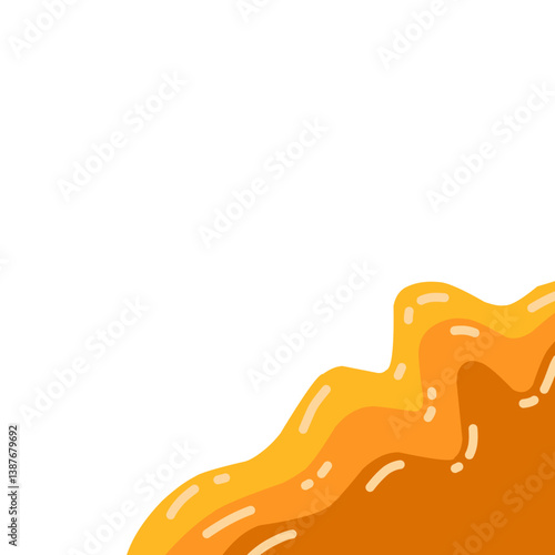 Sweet honey drip vector for background. Flat minimalist design. Abstract Melted caramel drip. Candy dalgona splash. 