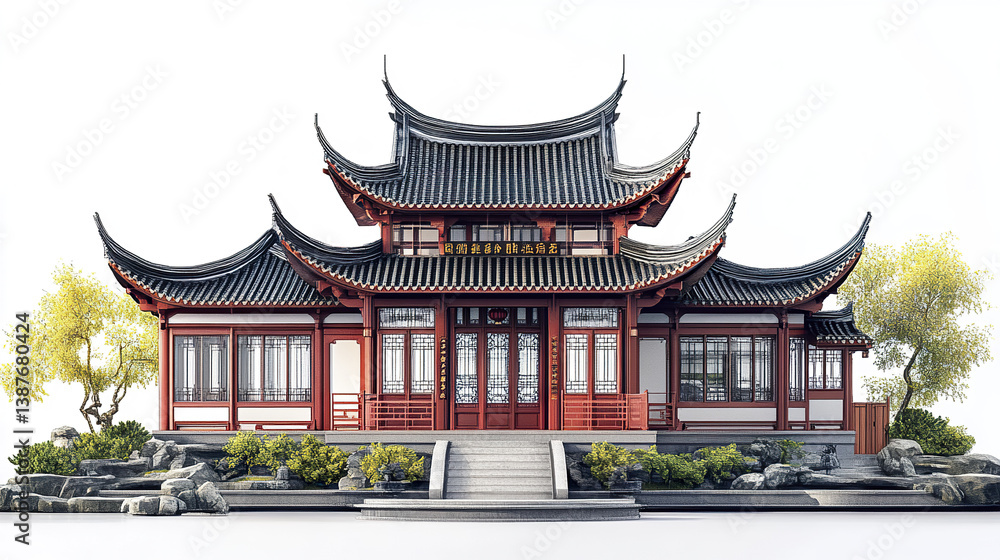 Fototapeta premium Traditional Chinese architecture with curved roofs and intricate details