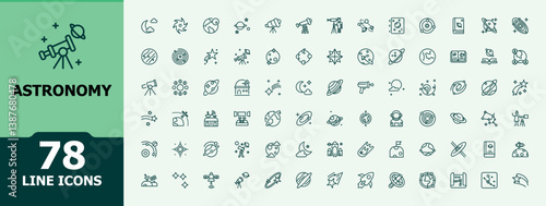 Astronomy icon set. Pack of cosmos, universe, space, galaxy and more. Vector icons collection. Galaxy related icon. Pixel perfect. Minimalist editable vector.