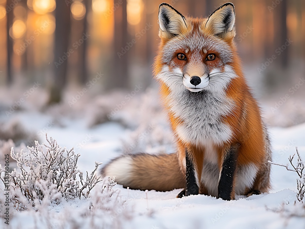 Obraz premium Red Fox in Snowy Forest