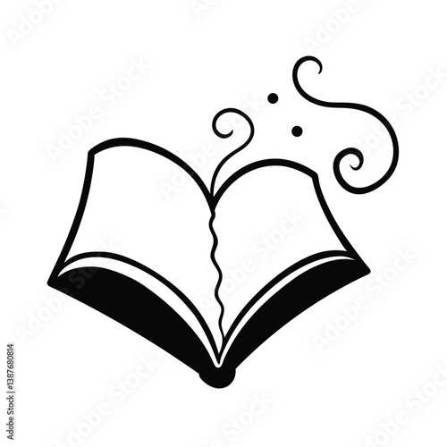 Witch's Spellbook with Swirling Lines Line Art Vector
