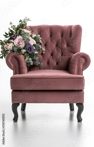 Obraz na płótnie A pink chair with flowers and wedding decoration isolated background w salonie