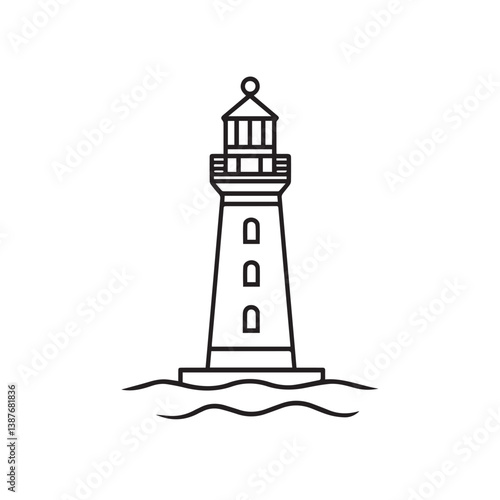 Minimalist lighthouse guides ships across water graphic icon