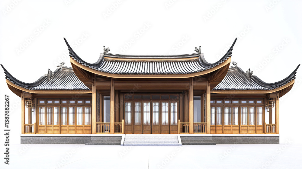 Obraz premium Traditional Chinese architecture with curved roofs and wooden details
