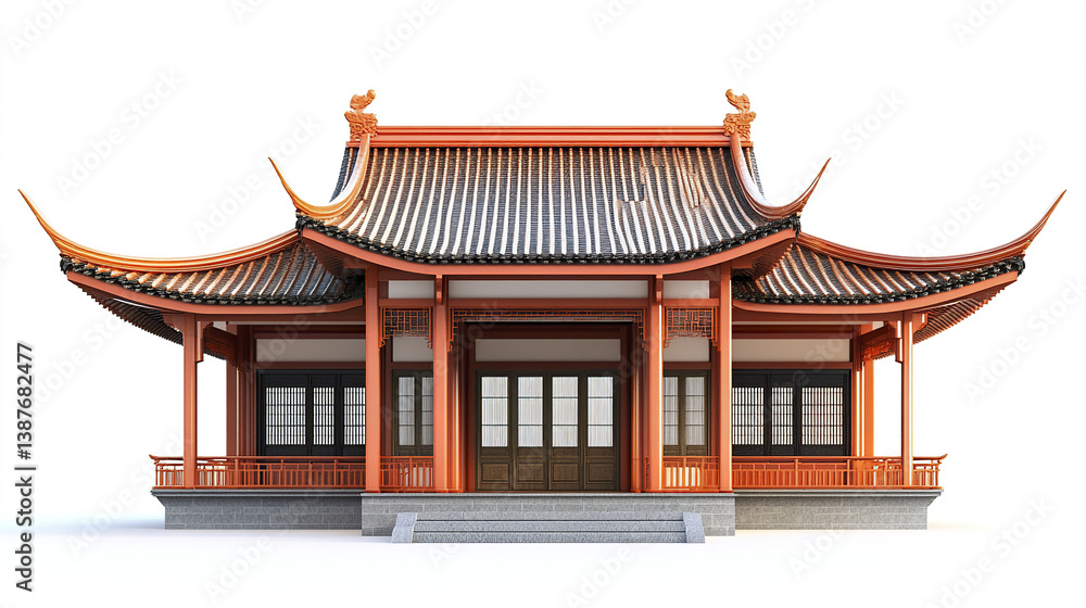 Fototapeta premium Traditional Chinese house with curved roof and wooden structure