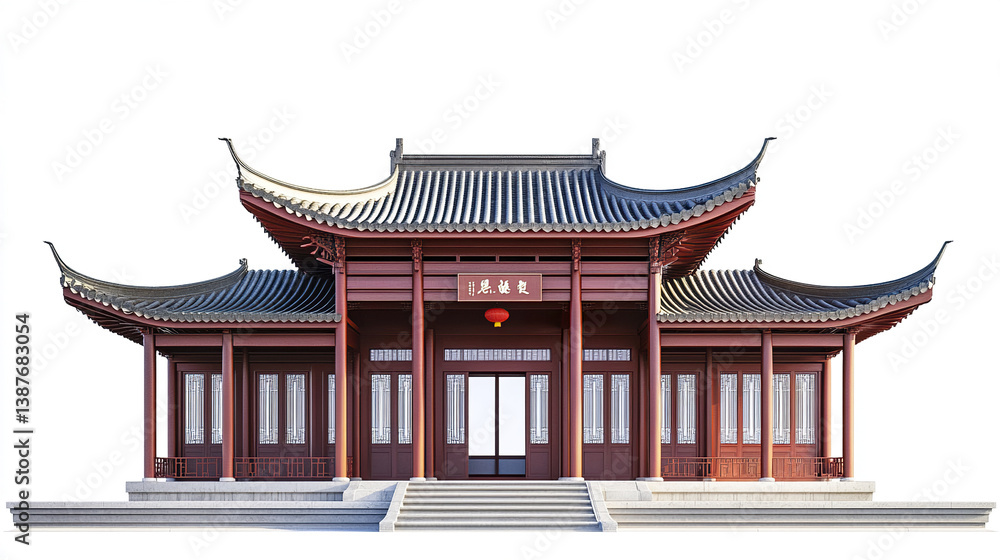 Obraz premium Traditional Chinese architecture with curved roofs and red wooden structure