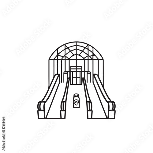 Escalators ascend station modern urban transport entrance minimal line art