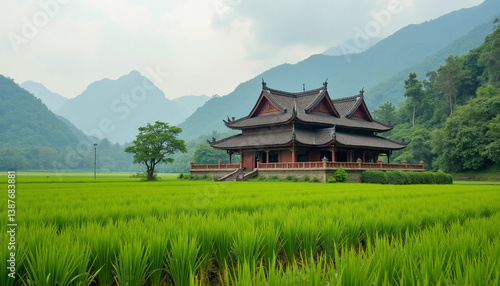 Modern Green Building in Serene Landscape