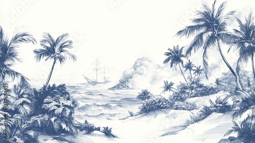 un papier peint style toile de jouy sur fond ,generate AI