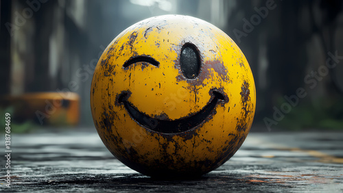 Rough and scratched emoji in a post-apocalyptic aesthetic convey a mood of resilience, irony, and defiance