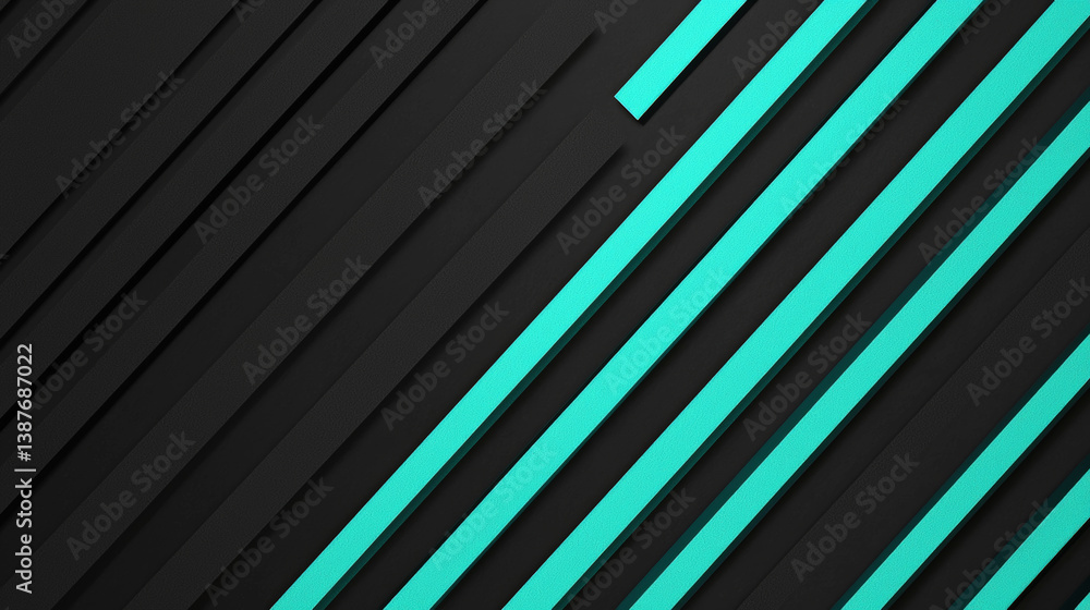 Obraz premium A striking visual featuring a black background illuminated by vertical teal gradient lines. Generative AI