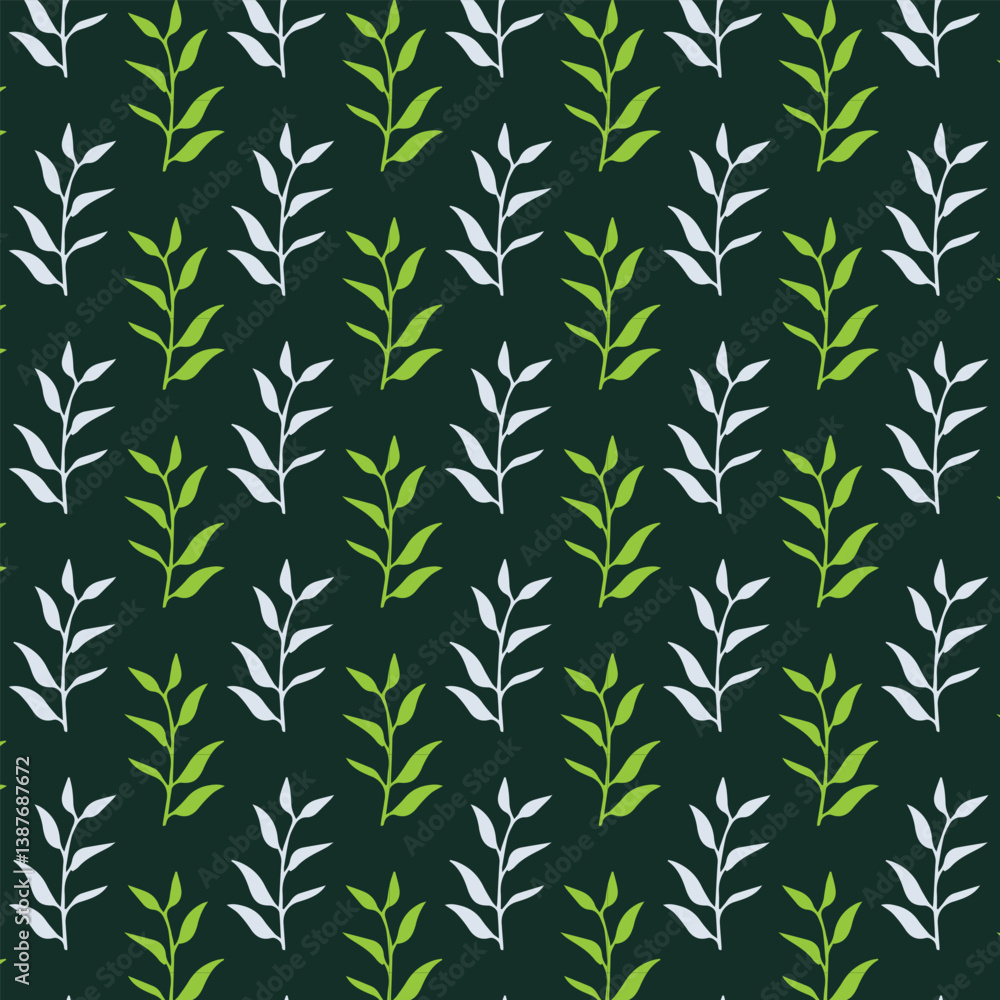 Fabric leaf Seamless pattern on dark background Fabric leaf Seamless pattern on dark background