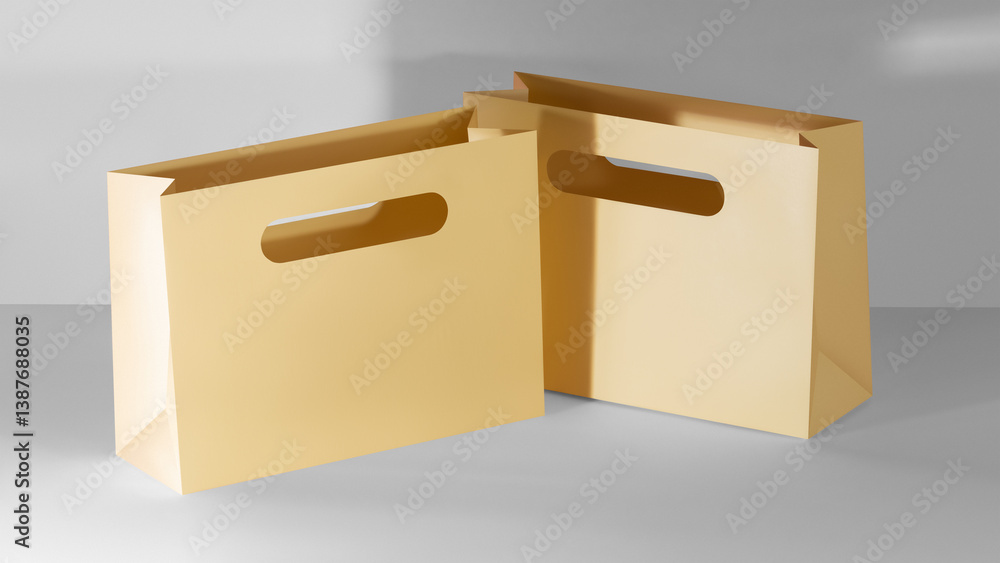 Mockup of a yellow paper luxury bag with a handle cut inside the wall Mockup of a yellow paper luxury bag with a handle cut inside the wall